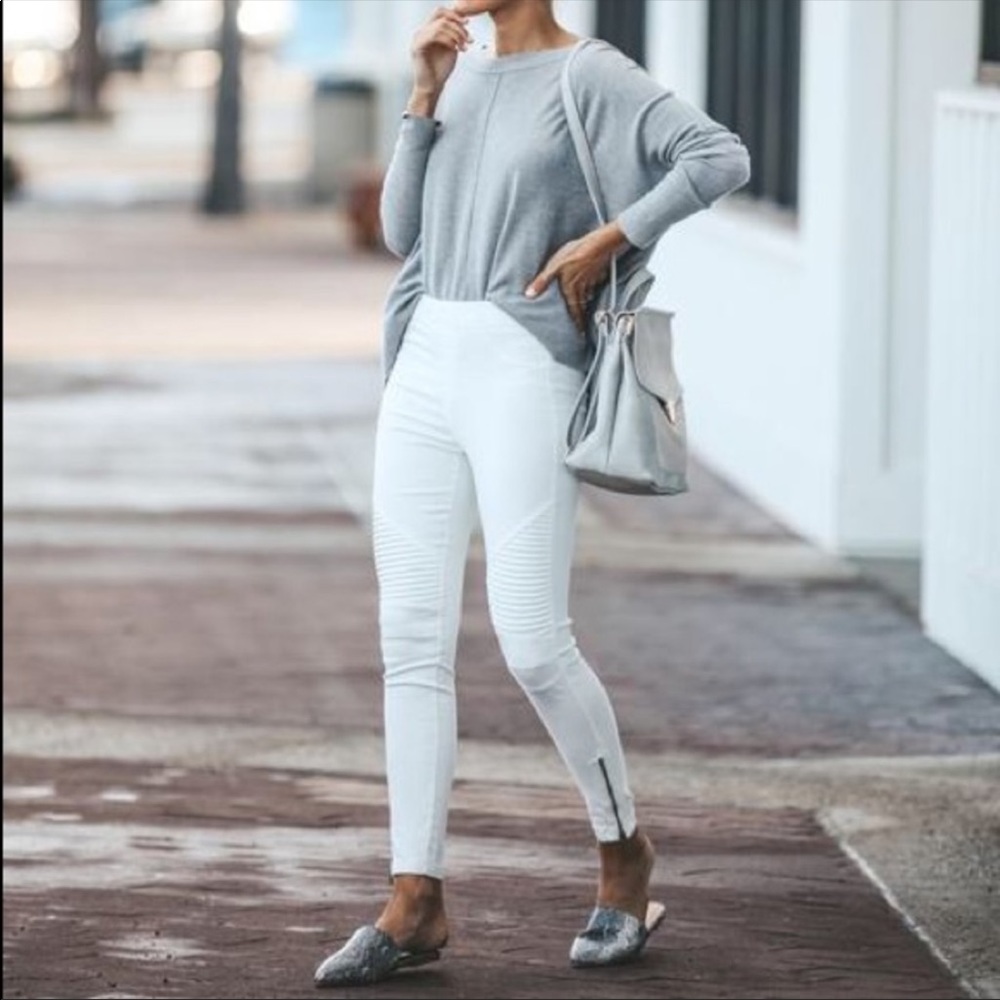 ✨RESTOCK✨White stretch Motto jeggings zipper Trim - Picture 2 of 7